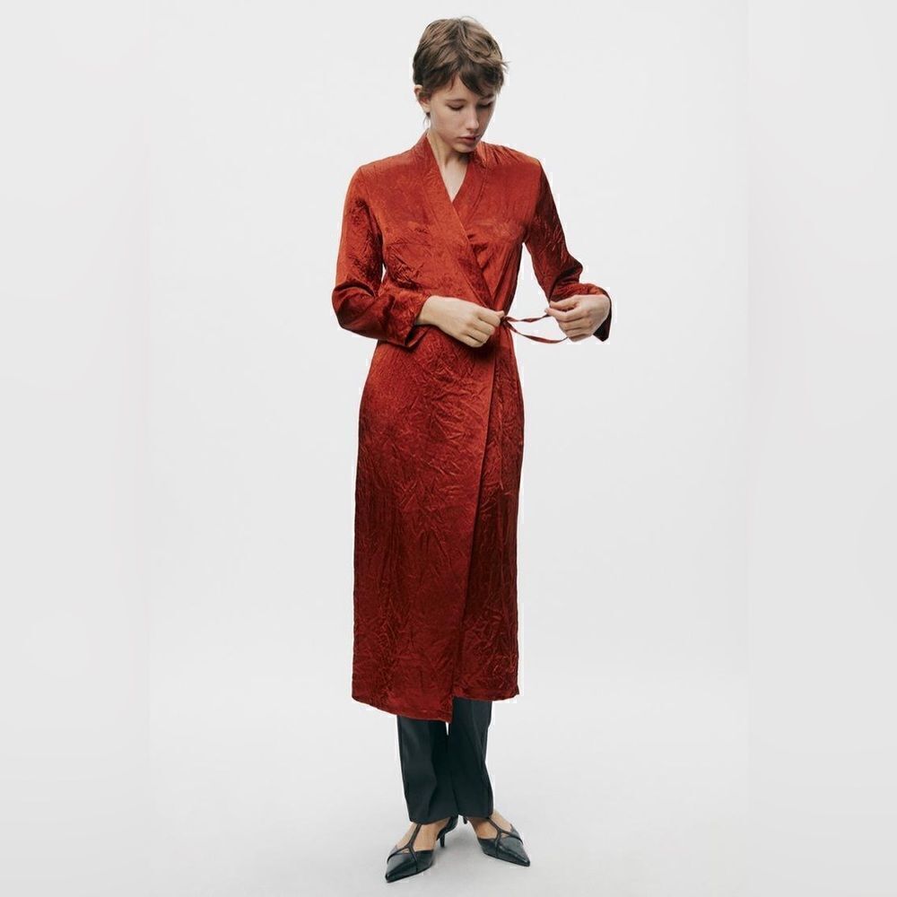 ZARA ZW COLLECTION CREASED SATIN DRESS KIMONO